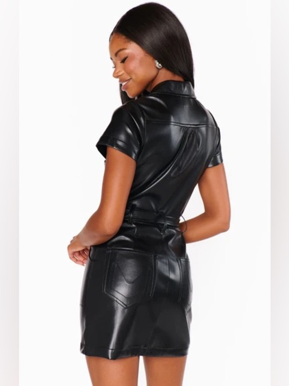 Show Me Your MuMu Black Faux Leather Belted Mini Dress - Picture 3 of 8